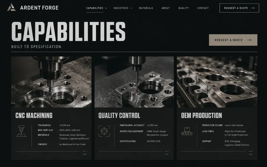 Ardent Forge Industrial 网站内页概念图