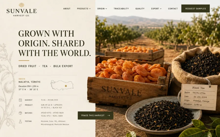 Sunvale Harvest Co. 网站首屏概念图
